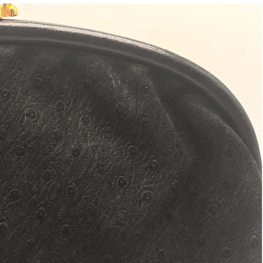 Vintage Black Ostrich‎ Suede Clutch Bag Purse Made In Italy Gold Clasp
